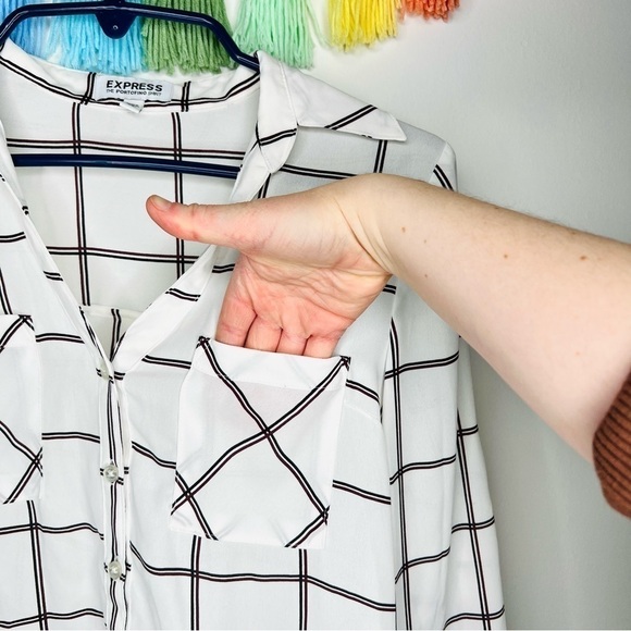 Express White Plaid Double Breasted Portofino Dress Shirt Size Extra Small - Picture 3 of 13